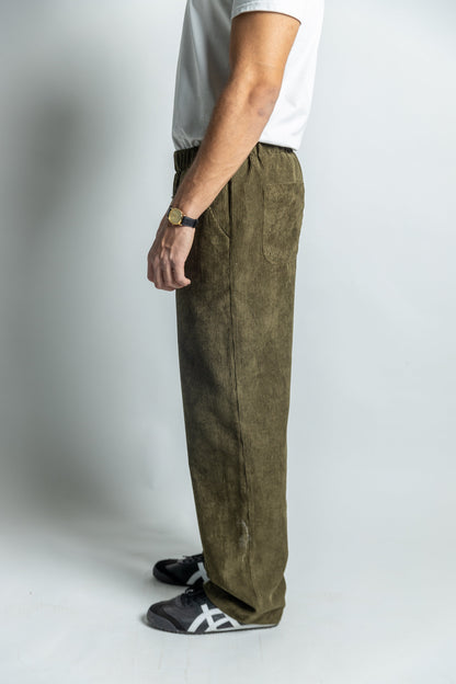 Wide Leg Corduroy Pants - Olive Green