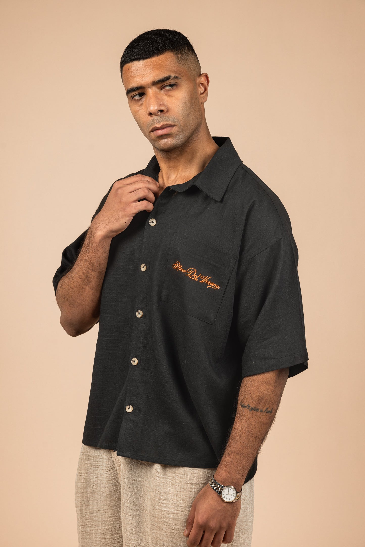 RDV Boxy Fit Linen Shirt - Black