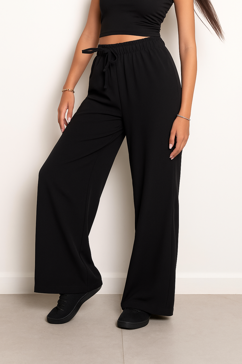 Linen Wide-Leg Pants - Black