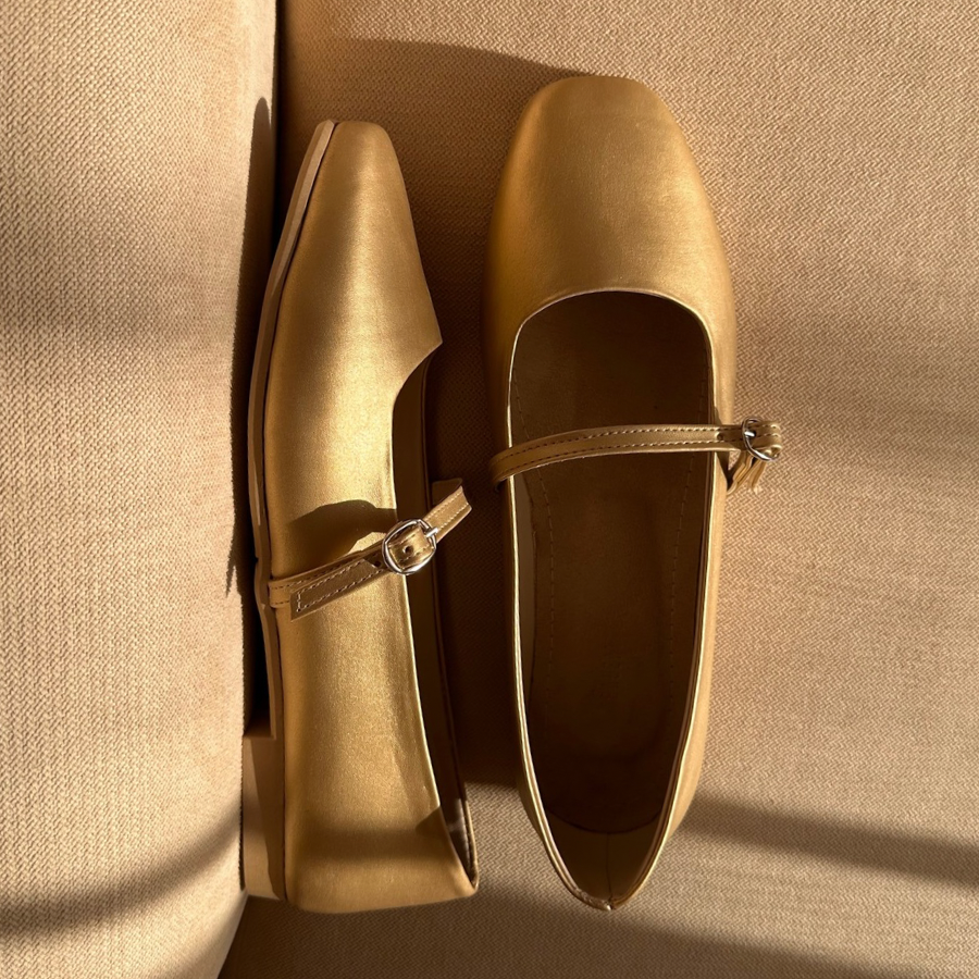 Synthetic Bailatira Square-Toe Flats - Gold