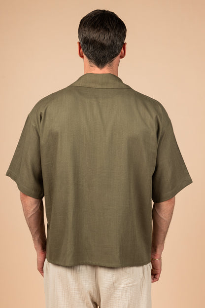 RDV Boxy Fit Linen Shirt - Olive Green