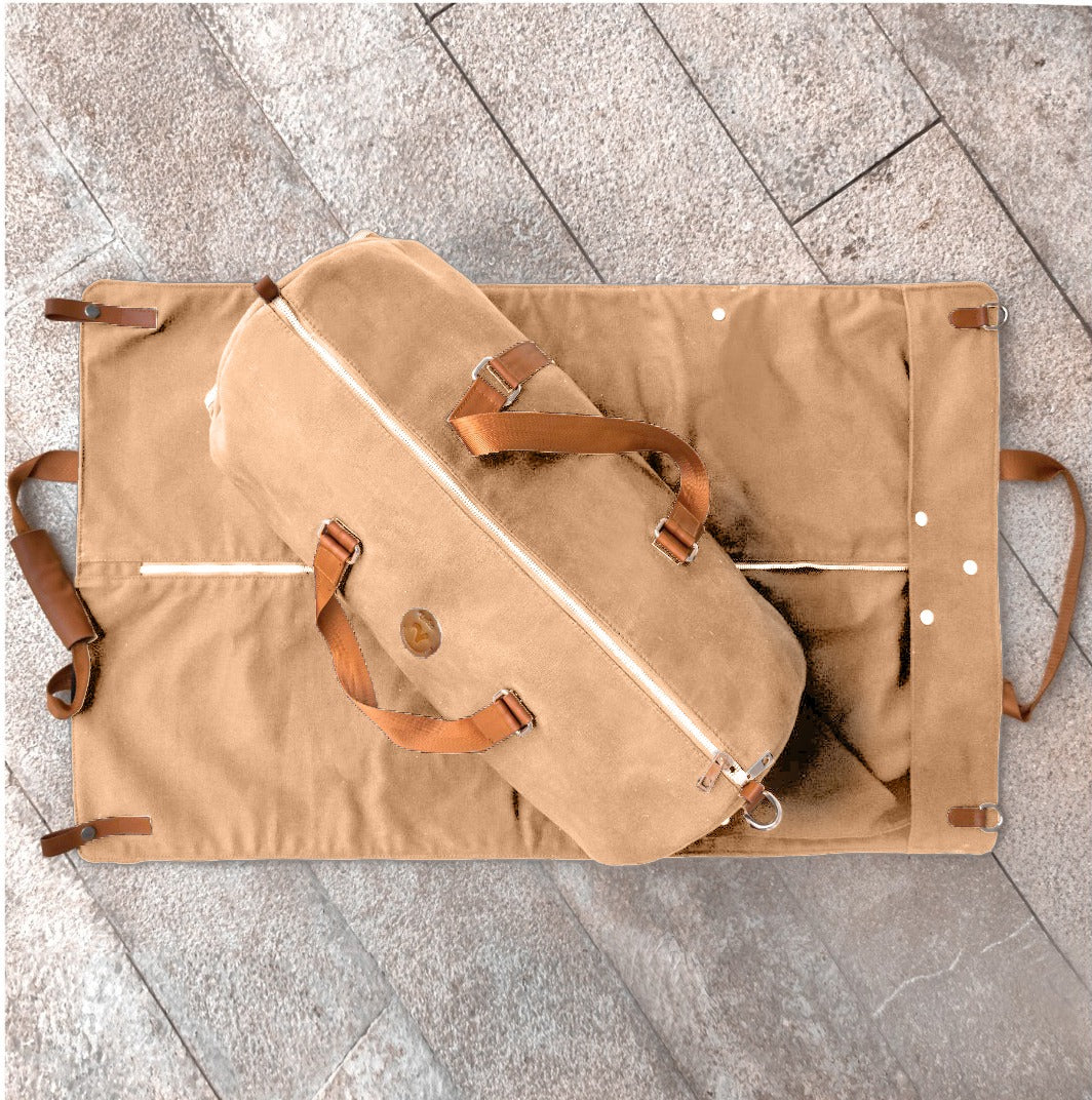 Canvas Duffel Bag & Garment Bag Set - Beige