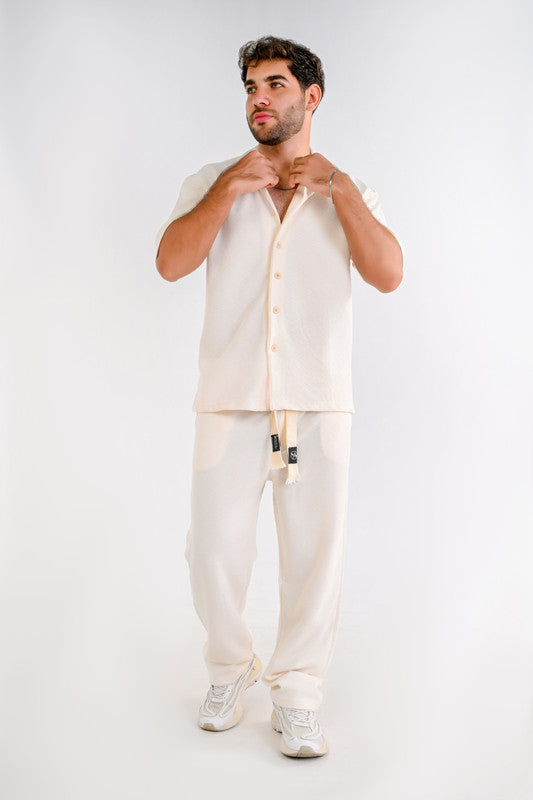 Minimal Textured Relaxed Lounge Set – Off White