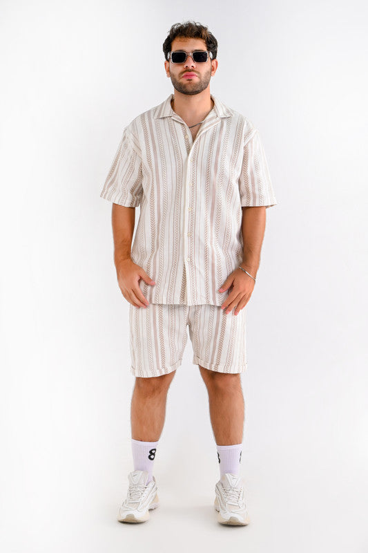 Striped Relaxed Shoreline Set – Off White & Brown