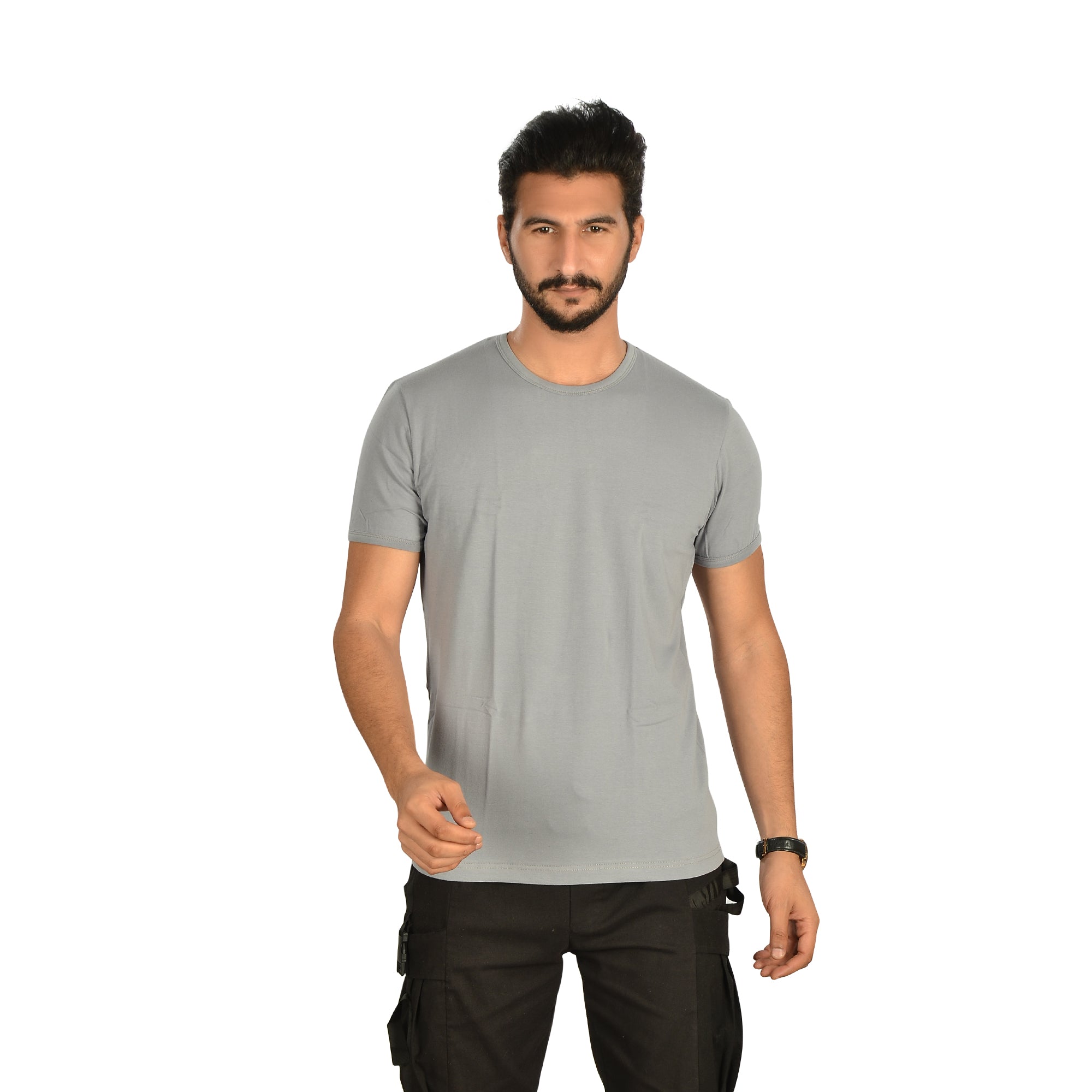 Cotton Lycra Plain Short Sleeve T-Shirt – Grey