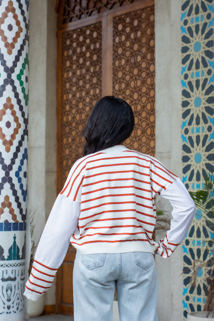 Poplin Stylish Knit Pullover - White & Red