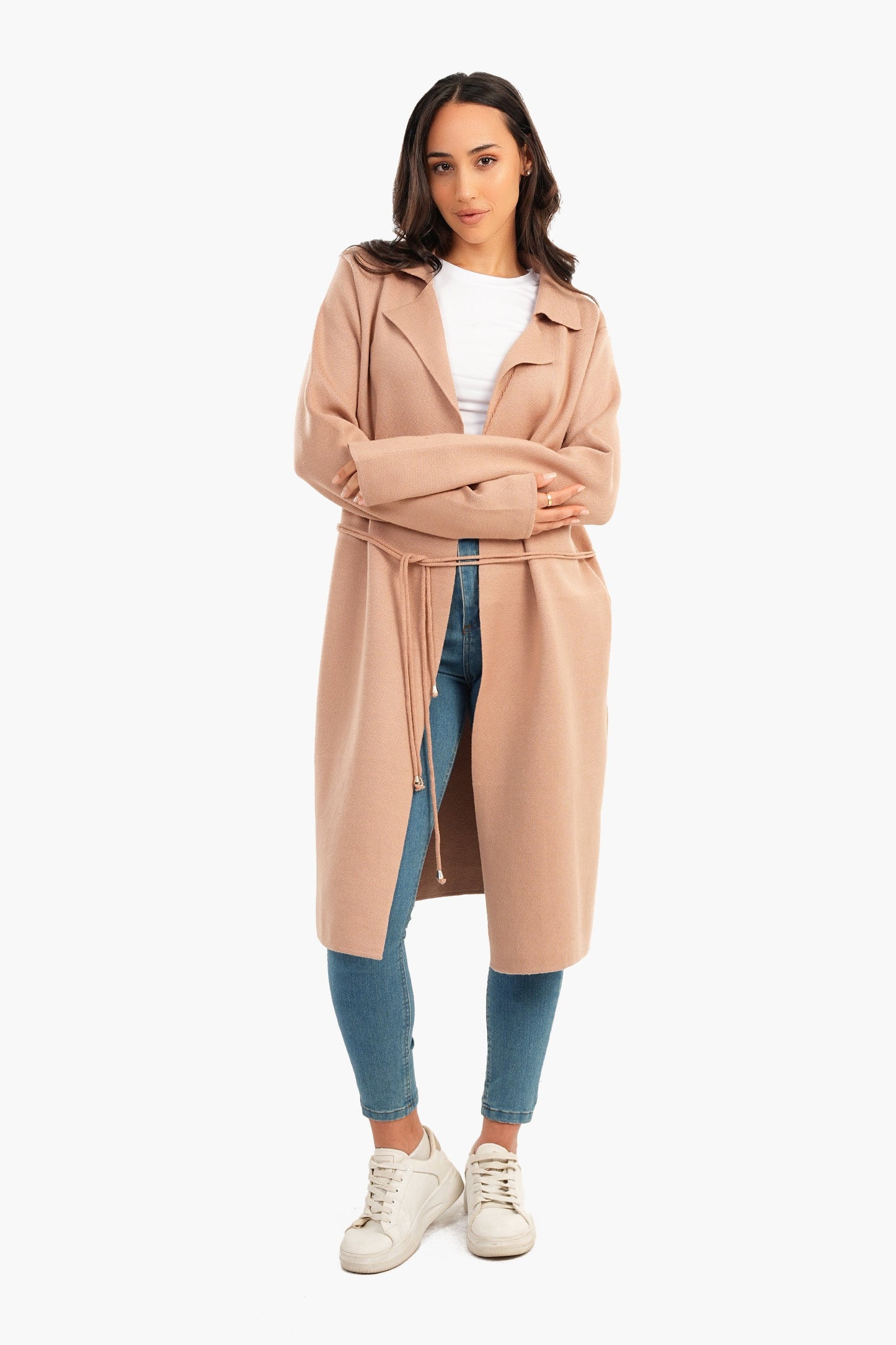 Coat with Thin Belt - Beige