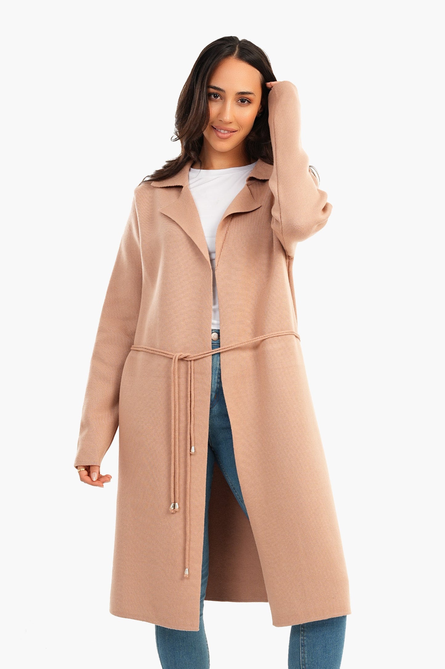 Coat with Thin Belt - Beige