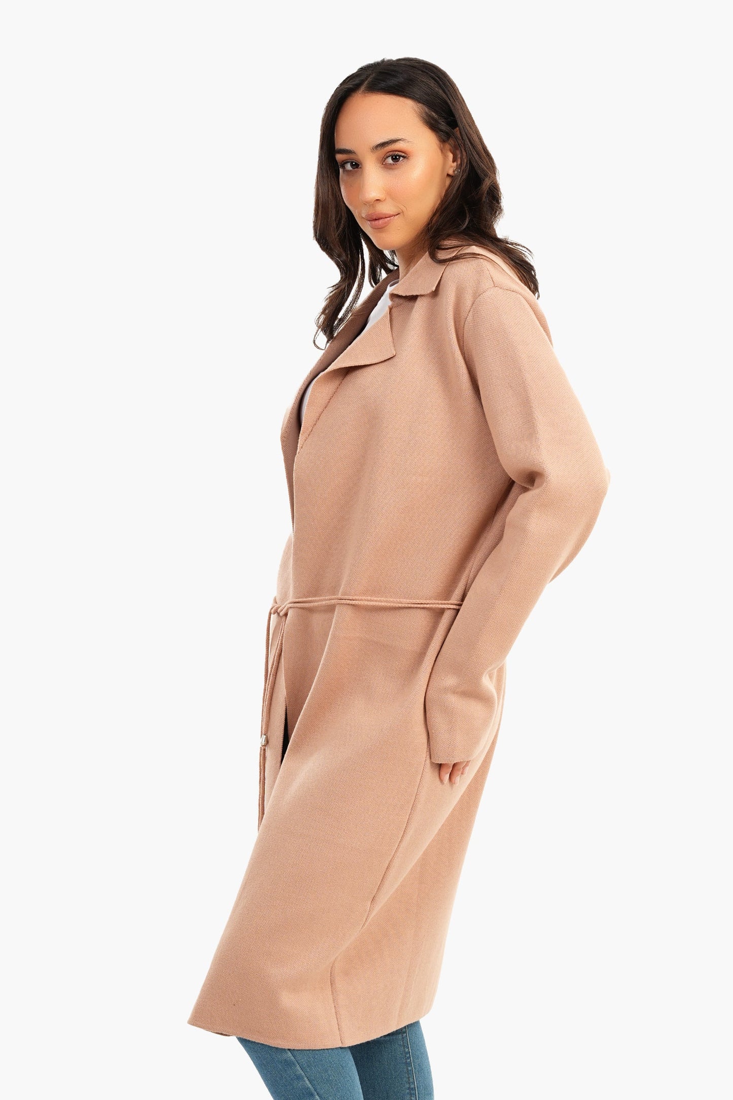 Coat with Thin Belt - Beige