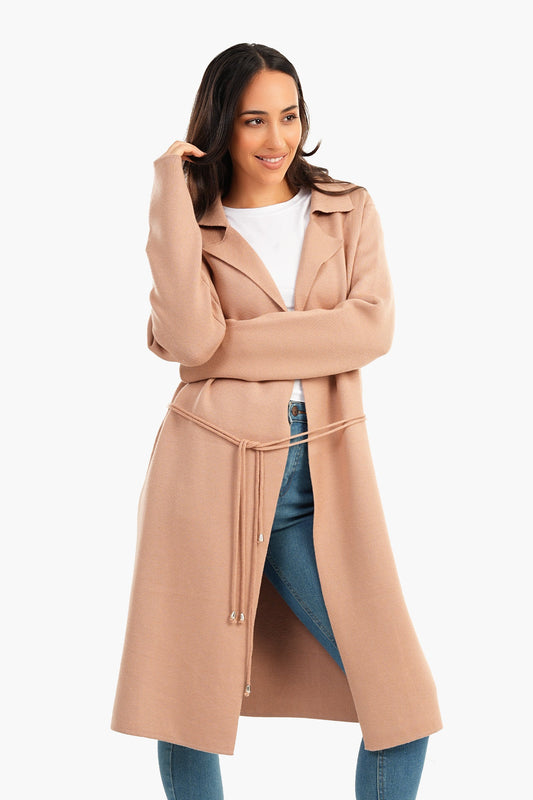 Coat with Thin Belt - Beige