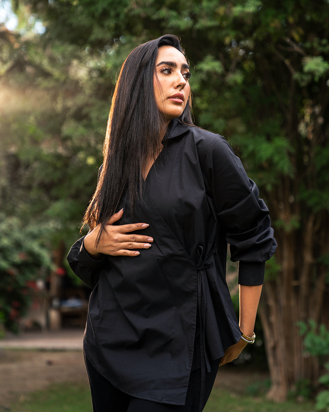 Cotton Solid Croisette Maternity & Postpartum Blouse