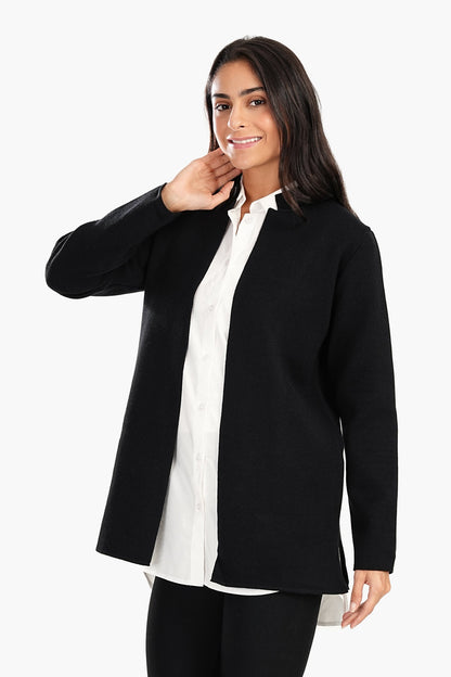 Reverse Collar Open Front Jacket - Black