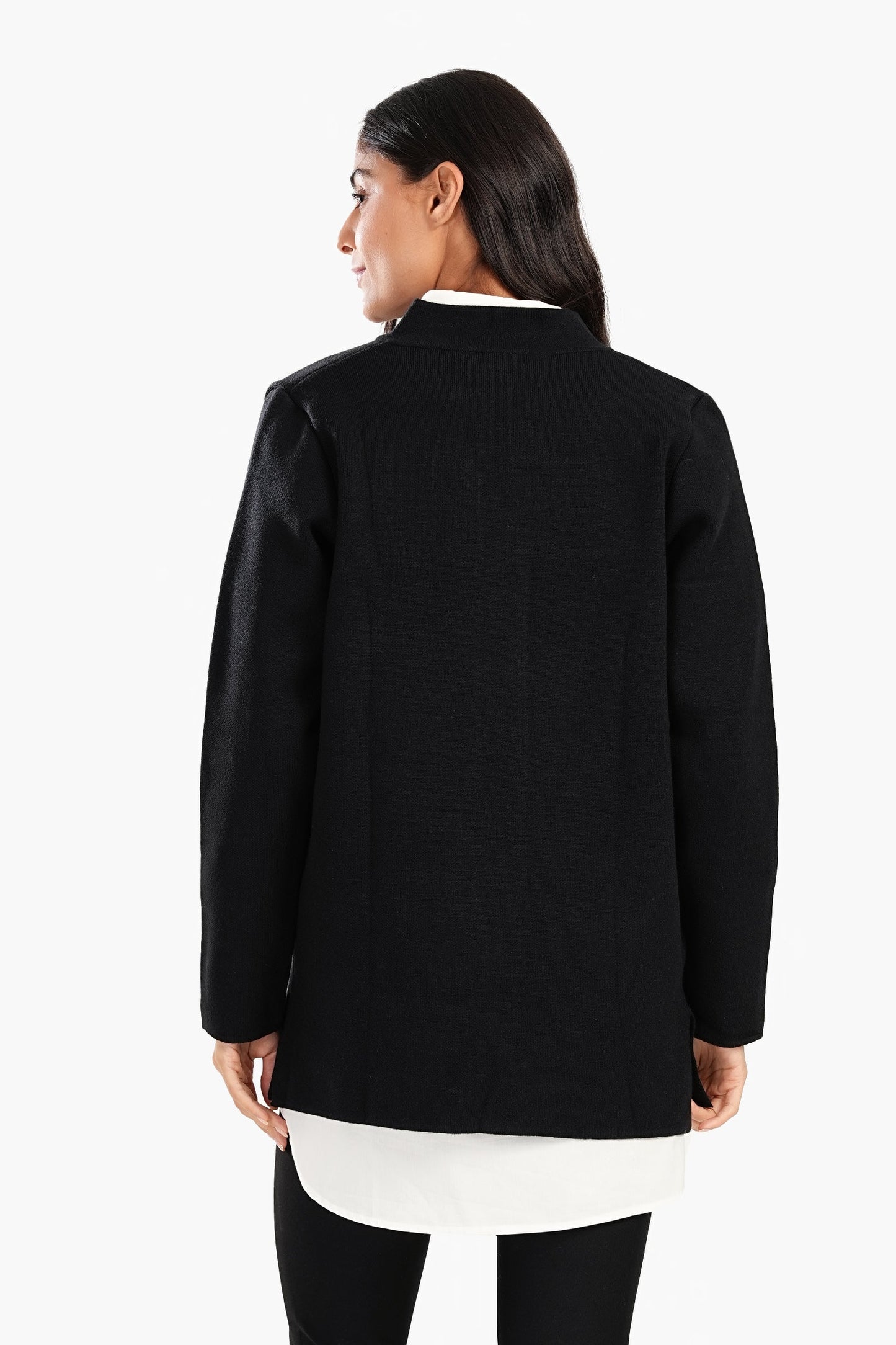 Reverse Collar Open Front Jacket - Black