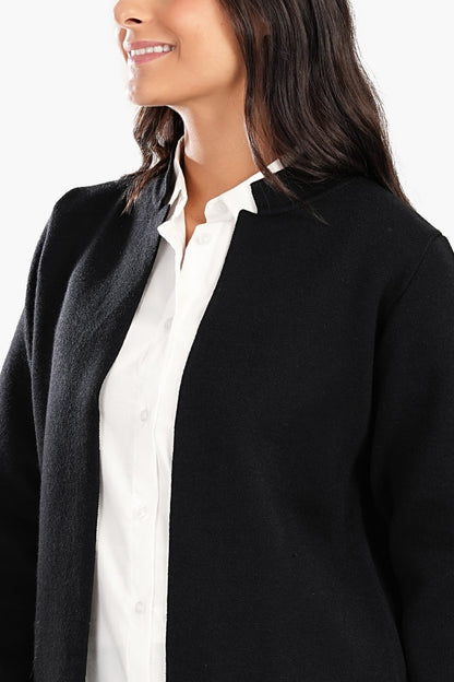 Reverse Collar Open Front Jacket - Black