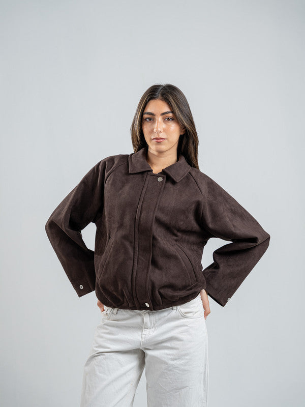 Suede Zip Jacket – Brown