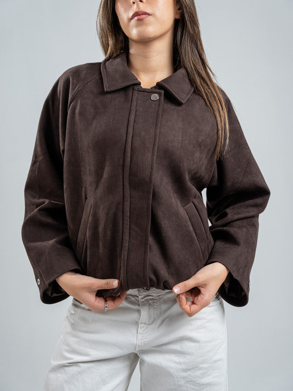 Suede Zip Jacket – Brown