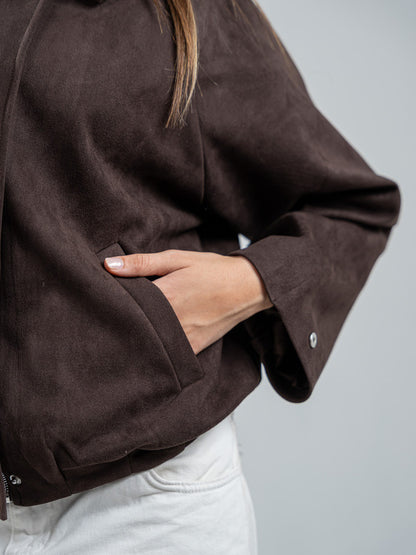 Suede Zip Jacket – Brown