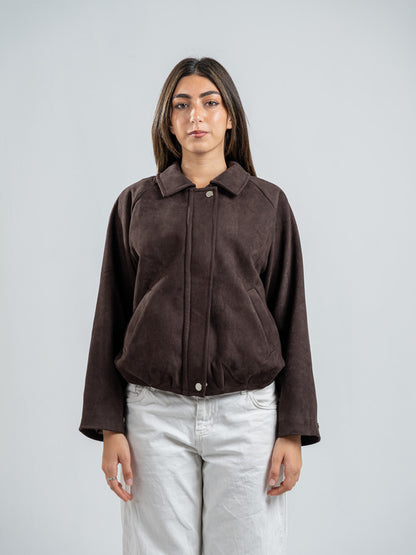 Suede Zip Jacket – Brown