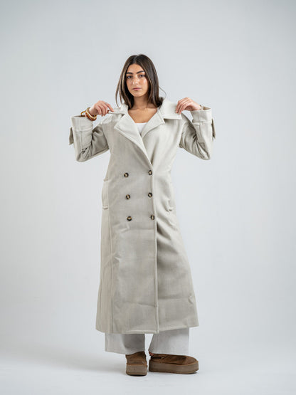 Wool Double-Breasted Coat – Light Grey