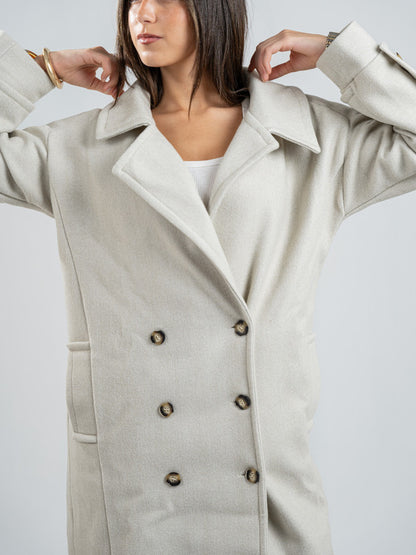 Wool Double-Breasted Coat – Light Grey