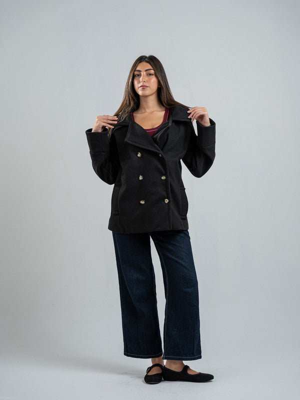 Wool Double-Breasted Jacket – Black