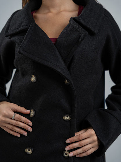 Wool Double-Breasted Jacket – Black