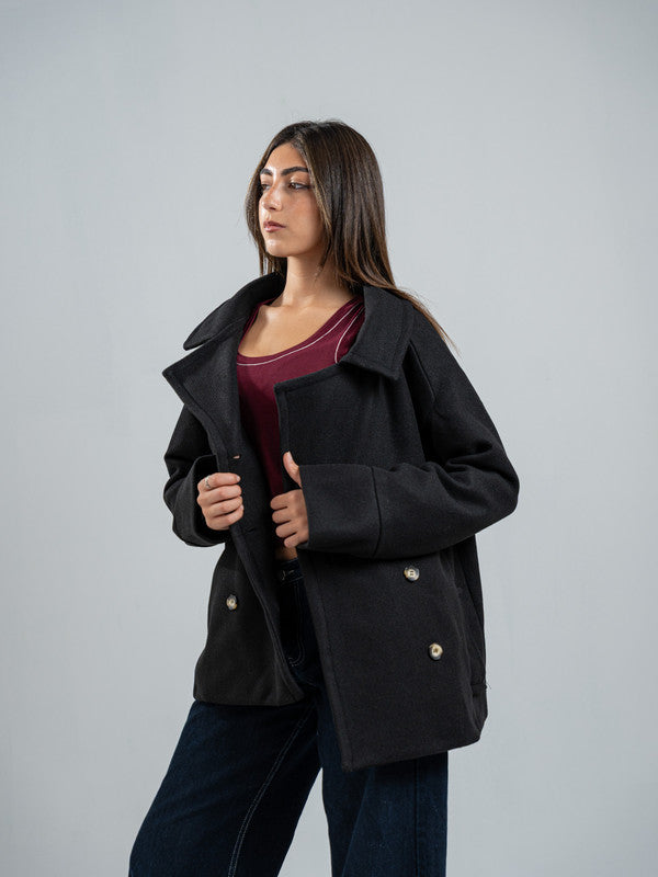 Wool Double-Breasted Jacket – Black