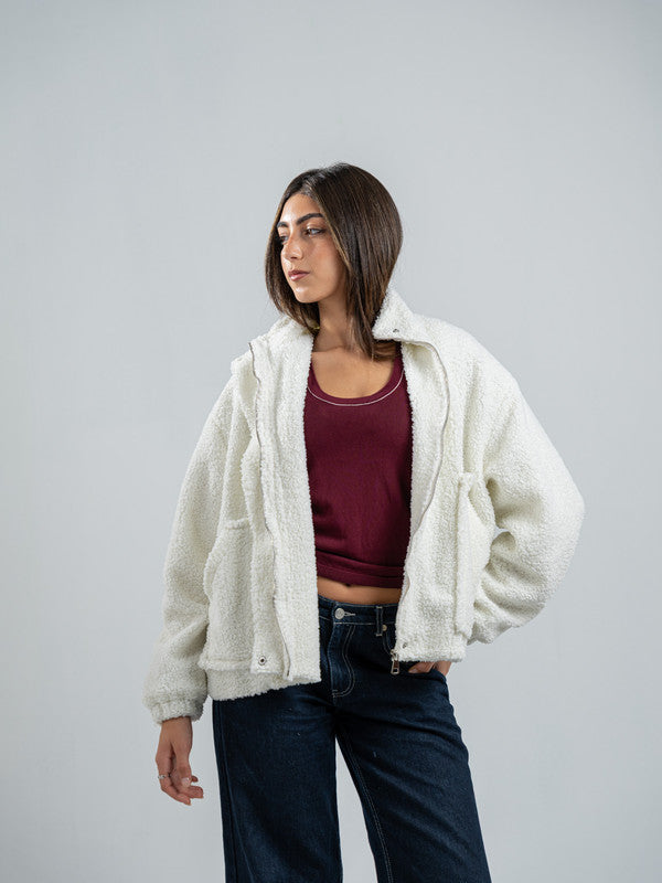 Teddy Fur Zip Jacket – White