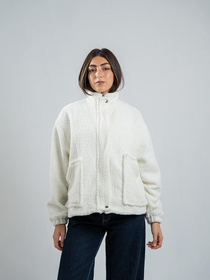 Teddy Fur Zip Jacket – White