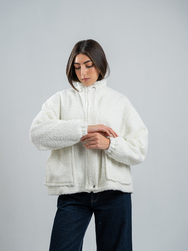 Teddy Fur Zip Jacket – White