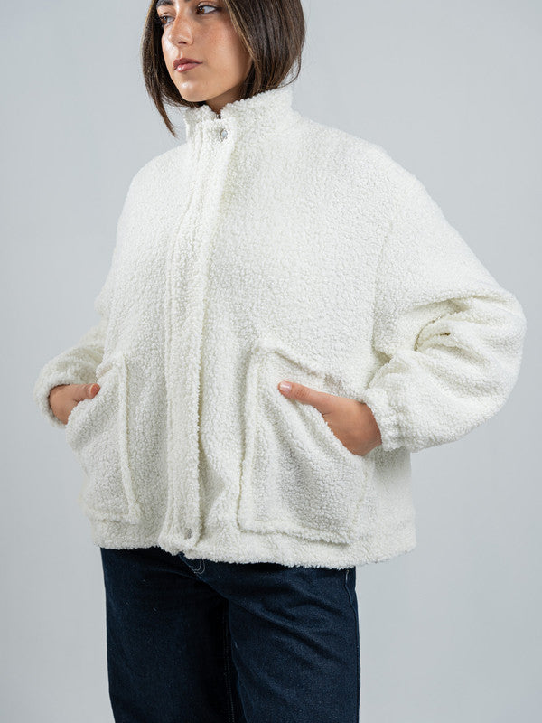 Teddy Fur Zip Jacket – White
