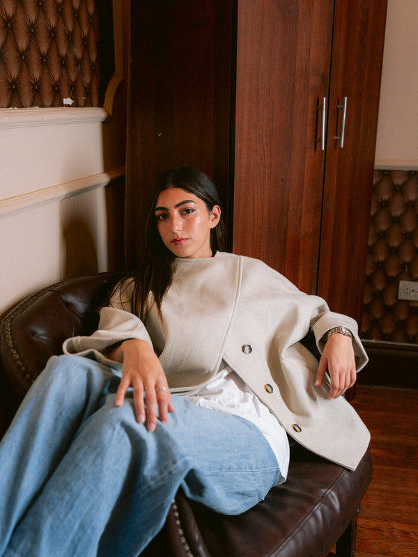 Wool Asymmetric Button Jacket – Light Grey