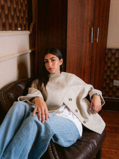 Wool Asymmetric Button Jacket – Light Grey