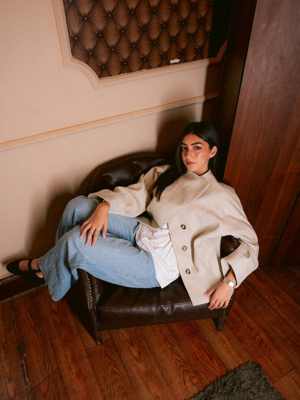 Wool Asymmetric Button Jacket – Light Grey