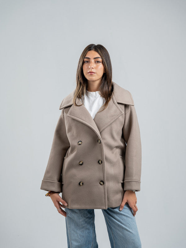 Wool Blend Felt Double-Breasted Jacket – Café