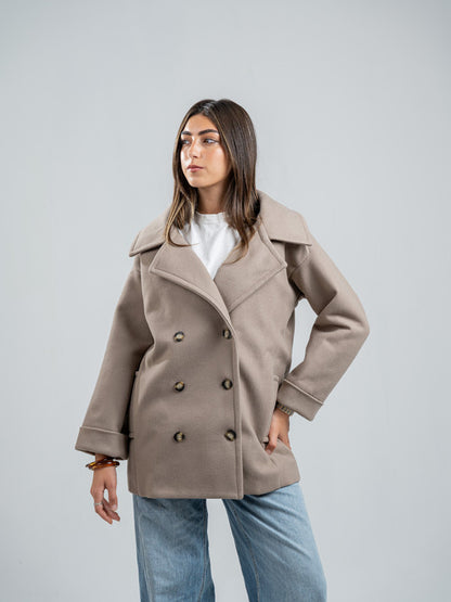 Wool Double-Breasted Jacket – Light Beige