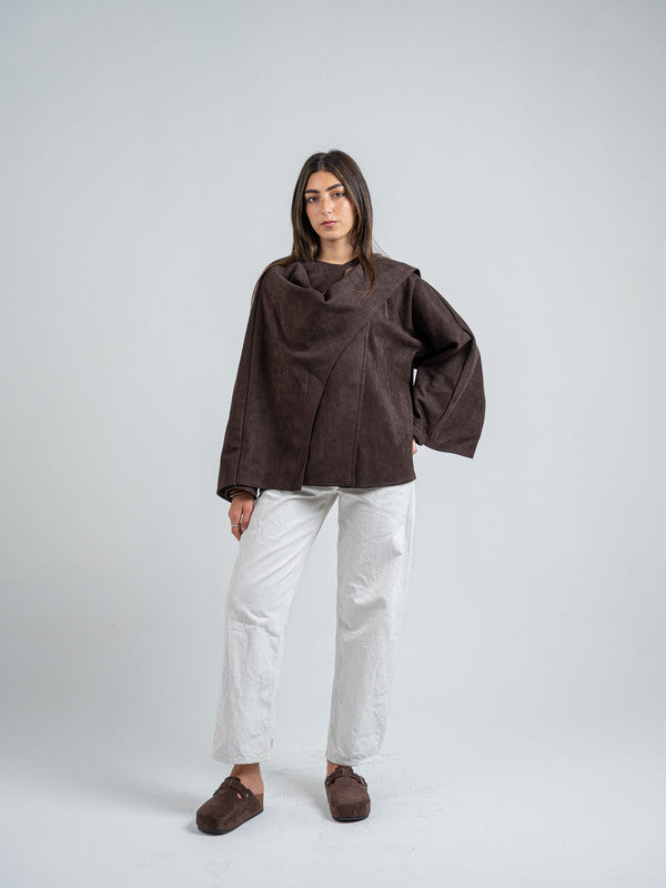 Suede Solid Poncho – Brown