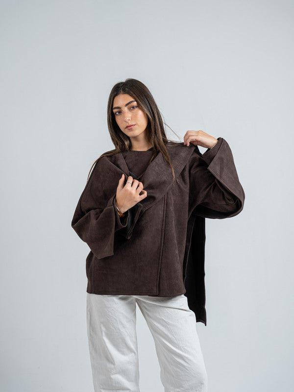 Suede Solid Poncho – Brown