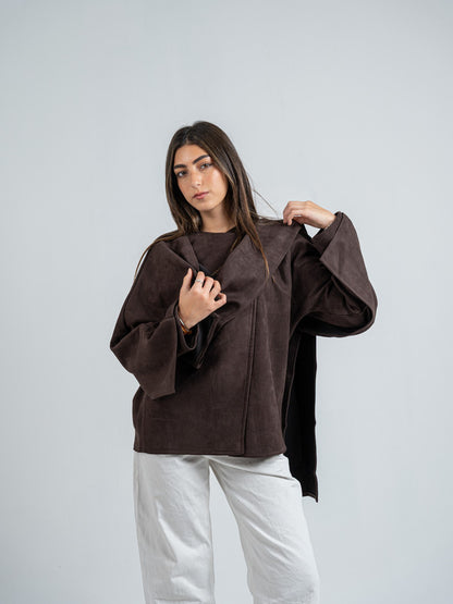 Suede Solid Poncho – Brown