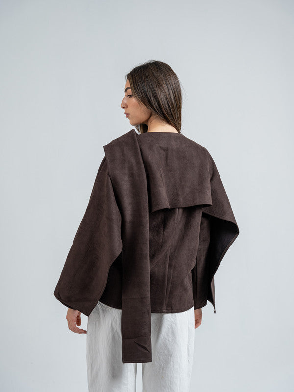 Suede Solid Poncho – Brown