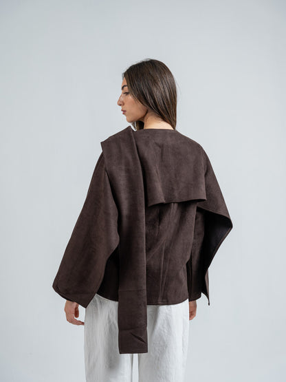 Suede Solid Poncho – Brown