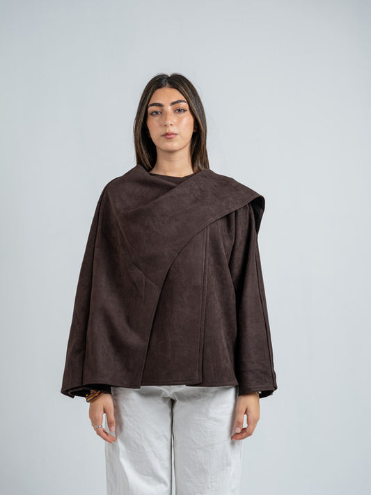 Suede Solid Poncho – Brown