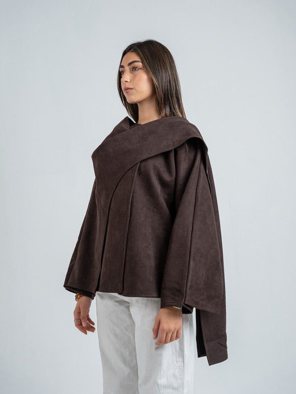 Suede Solid Poncho – Brown