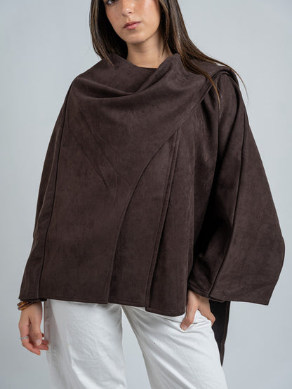 Suede Solid Poncho – Brown