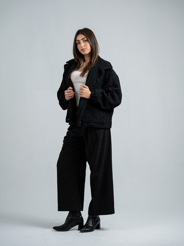 Teddy Fur Zip Jacket – Black