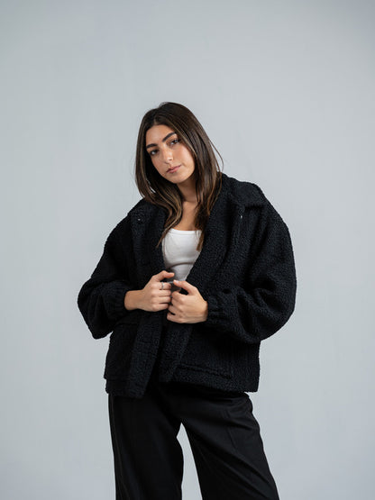 Teddy Fur Zip Jacket – Black