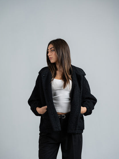 Teddy Fur Zip Jacket – Black
