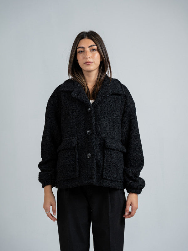 Teddy Fur Solid Jacket – Black