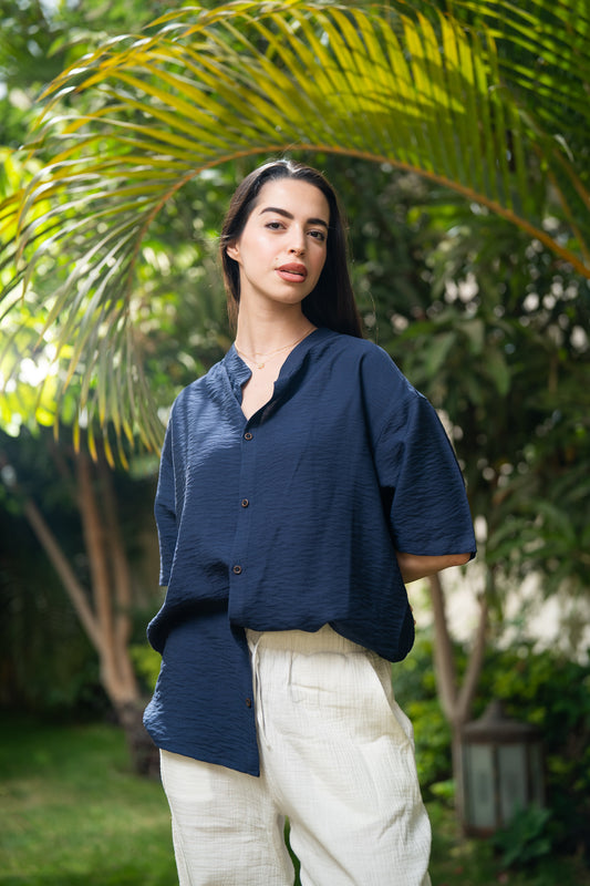 Oversized Short Sleeve Linen Shirt