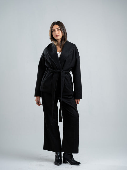 Wool Belted Jacket – Black